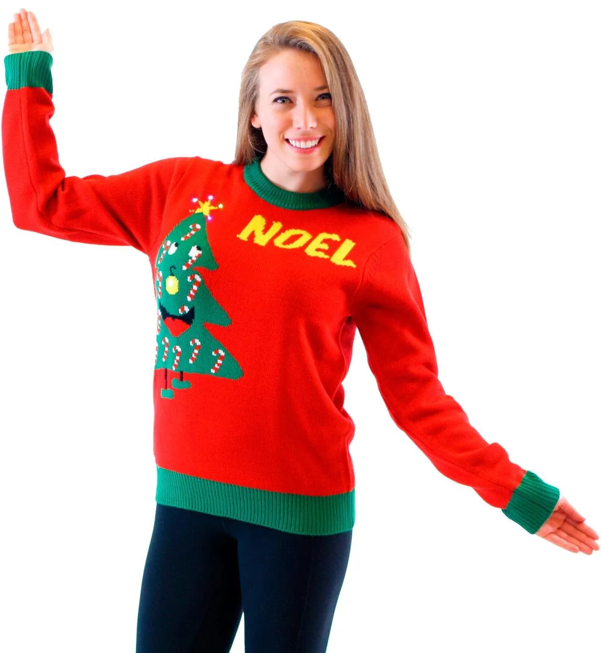 Noel Light Up Smiling Christmas Xmas Tree Ugly Christmas Sweater