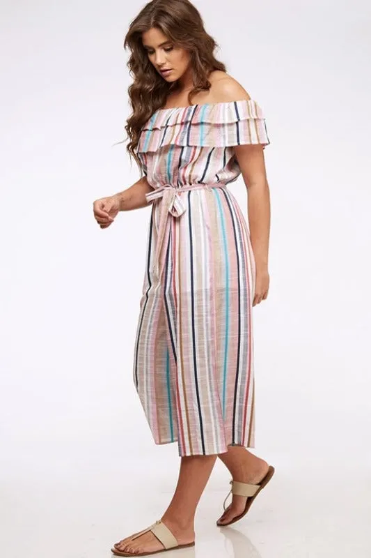 Peach Love Ruffle Capri Jumpsuit - Striped