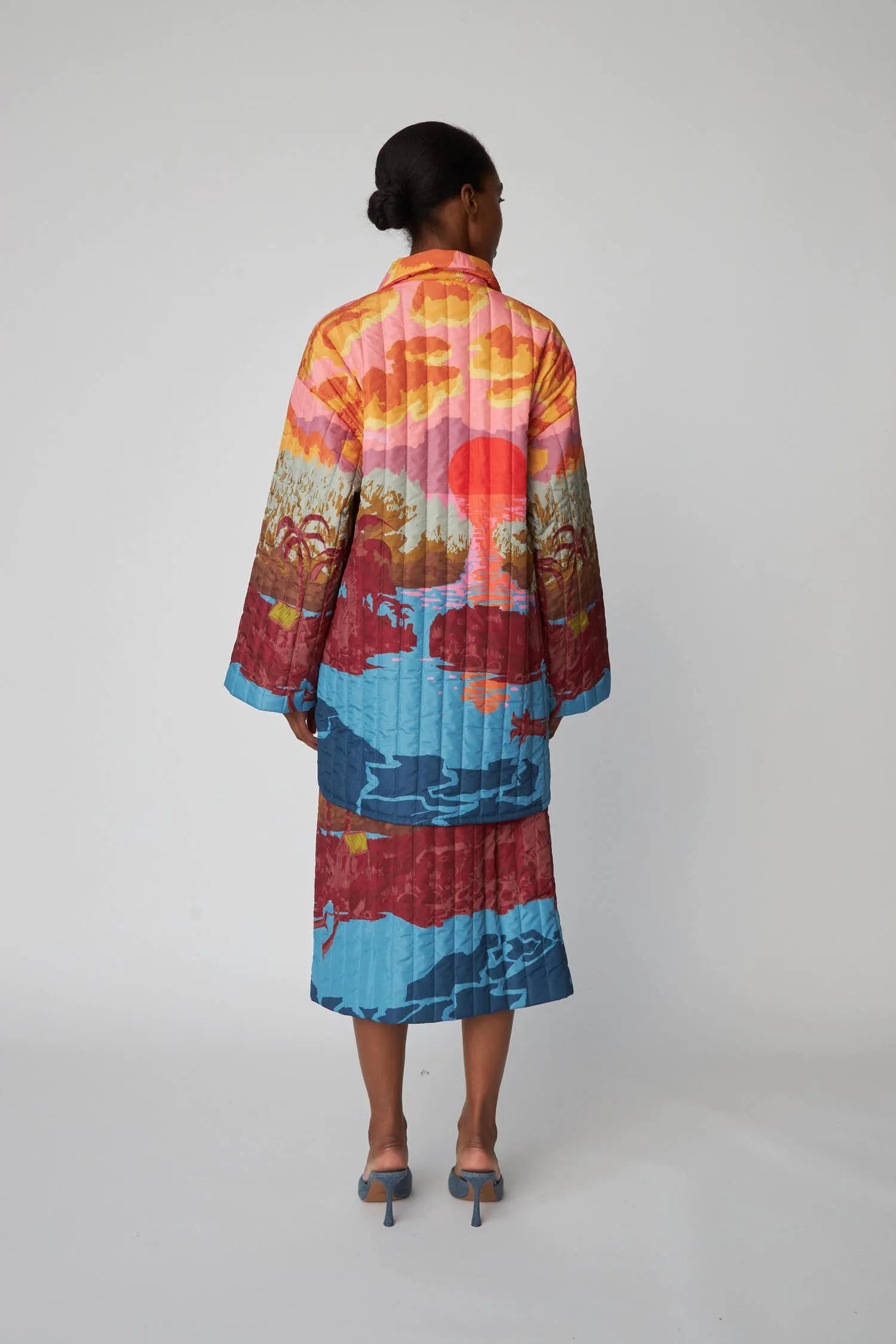 Quilted Landscape Coat - Sunshine Orange