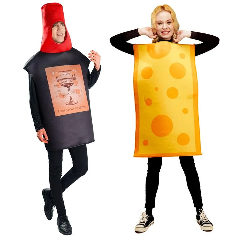 Red Wine Bottle Cheese Adult Couples Funny Party Costume For Women Men