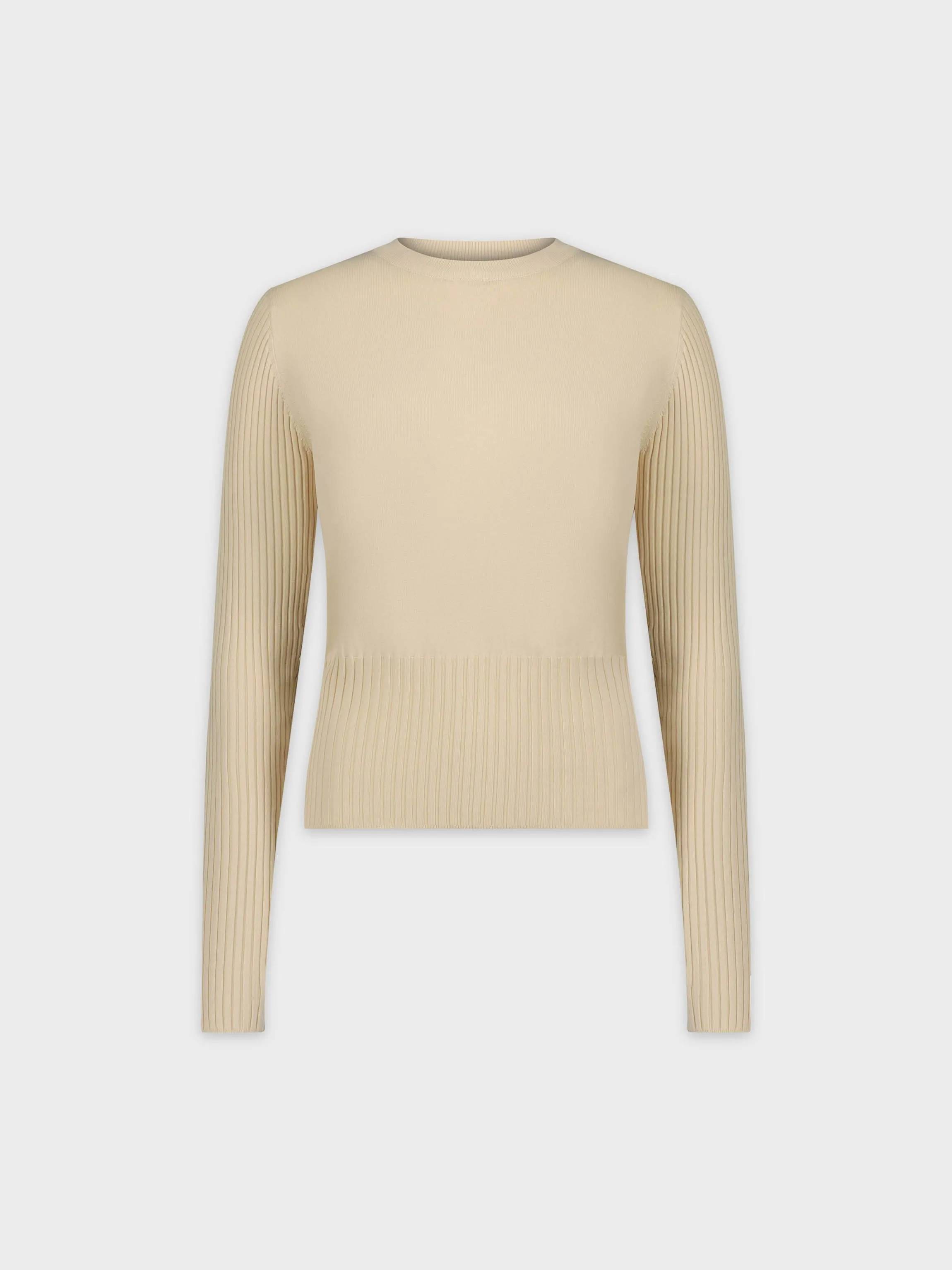 RIBBED WAISTED SWEATER-VANILLA