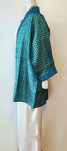 Short Silk Open Jacket Turns Any Outfit Into A Designer Look. (Turquoise)
