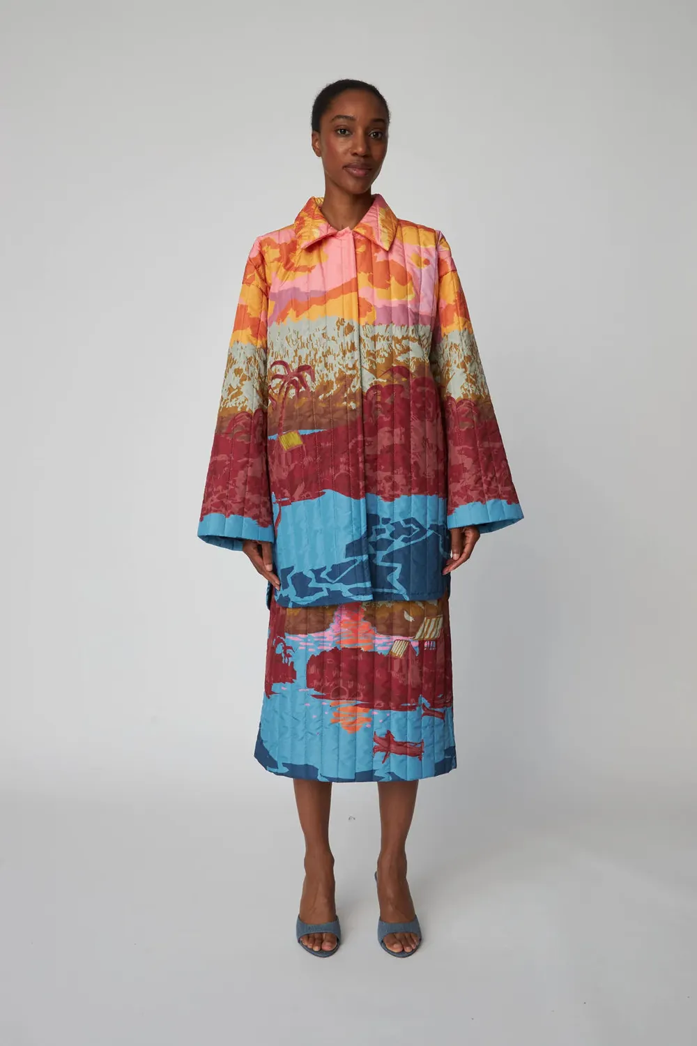 Stella Nova Quilted Sunshine Orange Landscape Coat