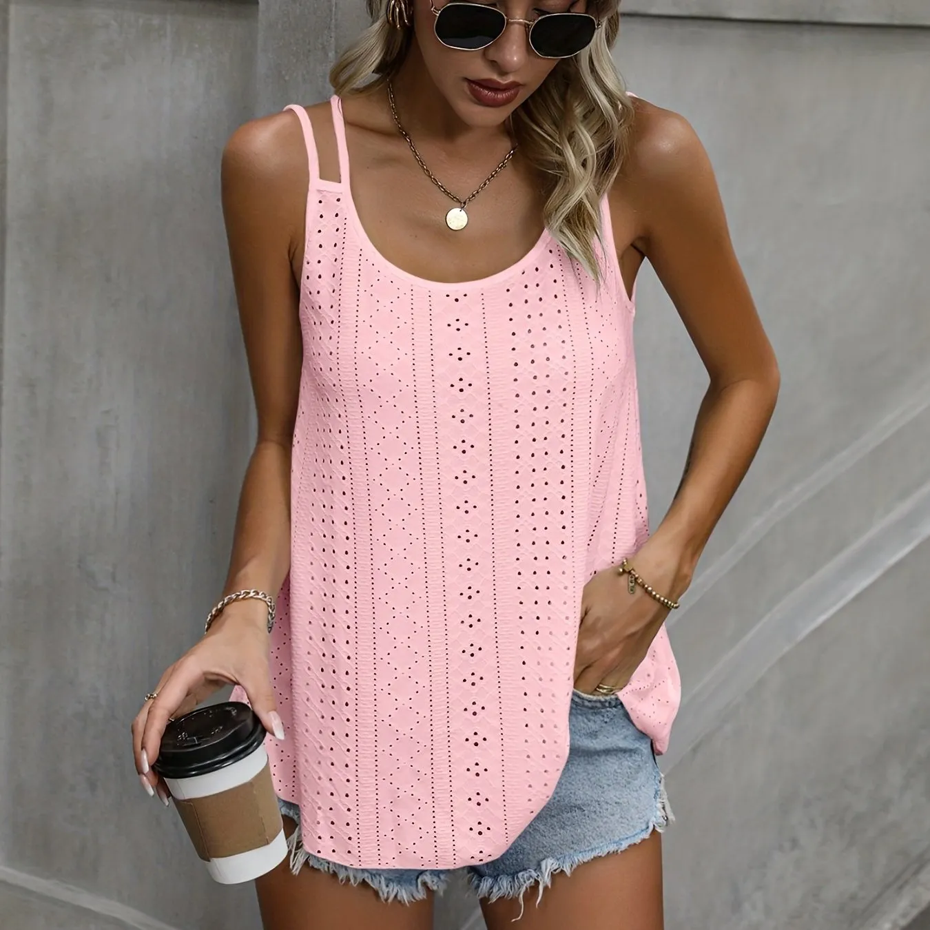 Stylish Sleeveless Eyelet Cami Top for Summer Fashionistas