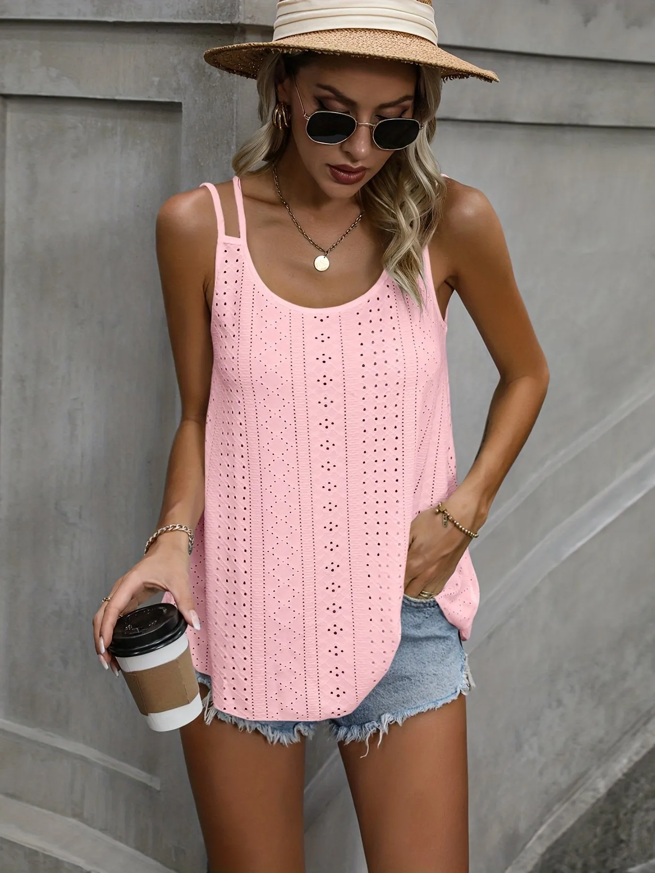 Stylish Sleeveless Eyelet Cami Top for Summer Fashionistas