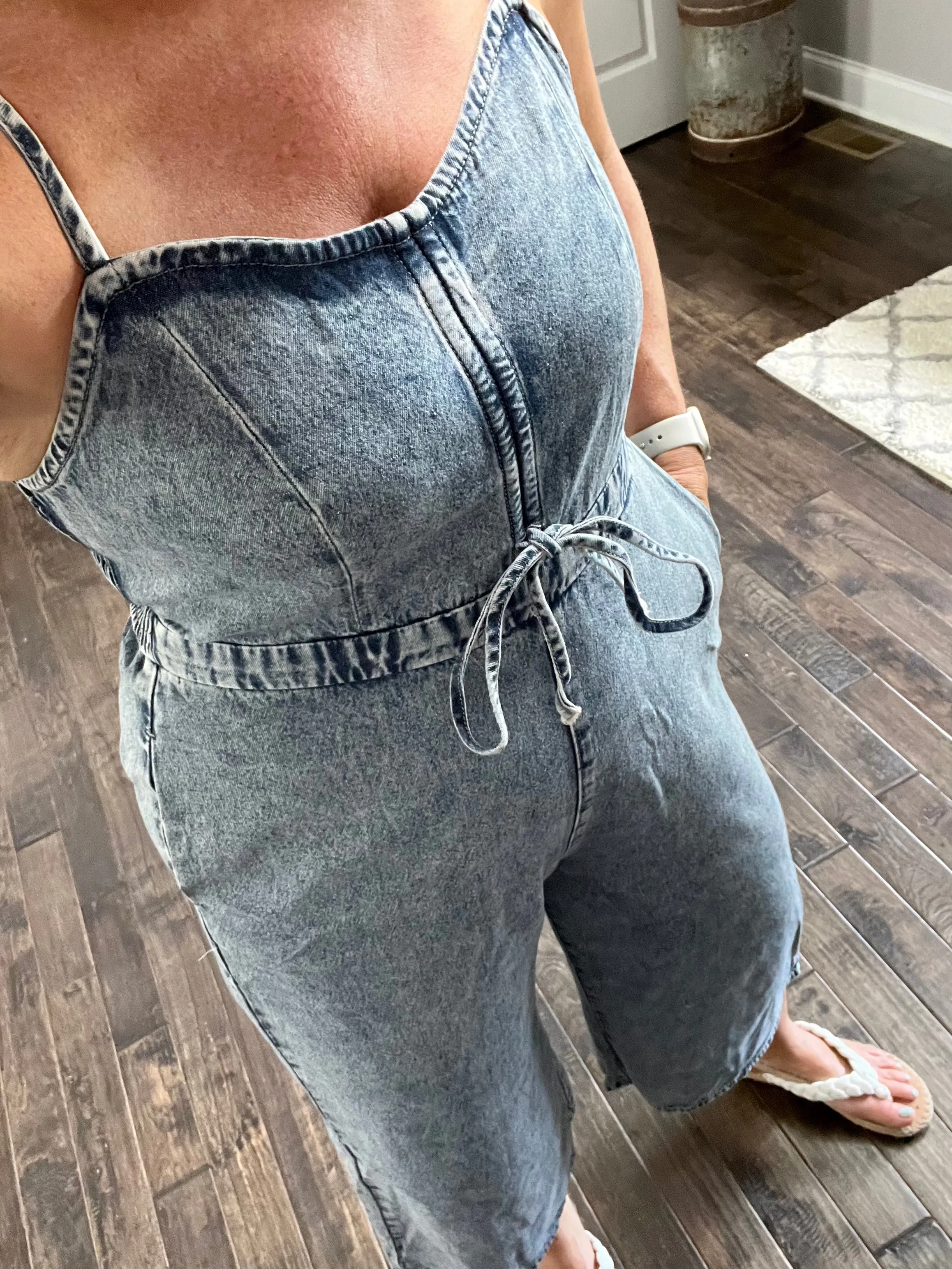Sweetheart denim romper