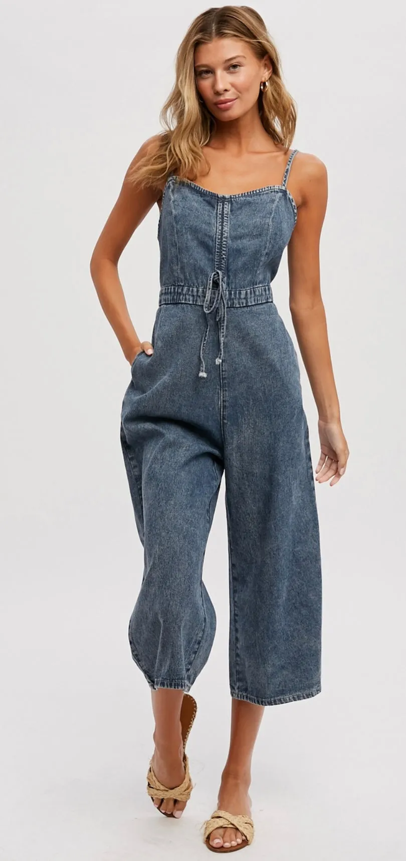 Sweetheart denim romper