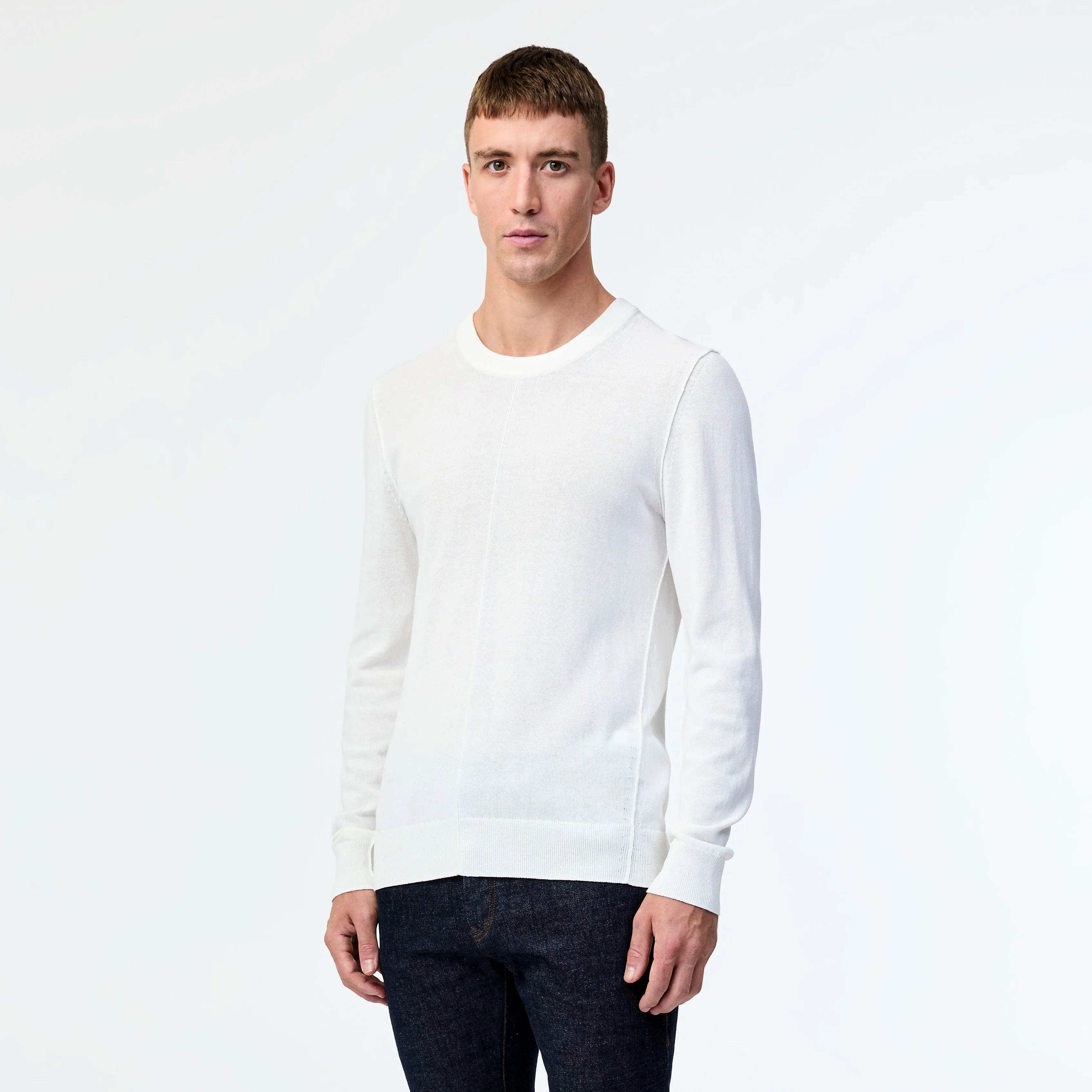 Tech Cotton Seamed Sweater White