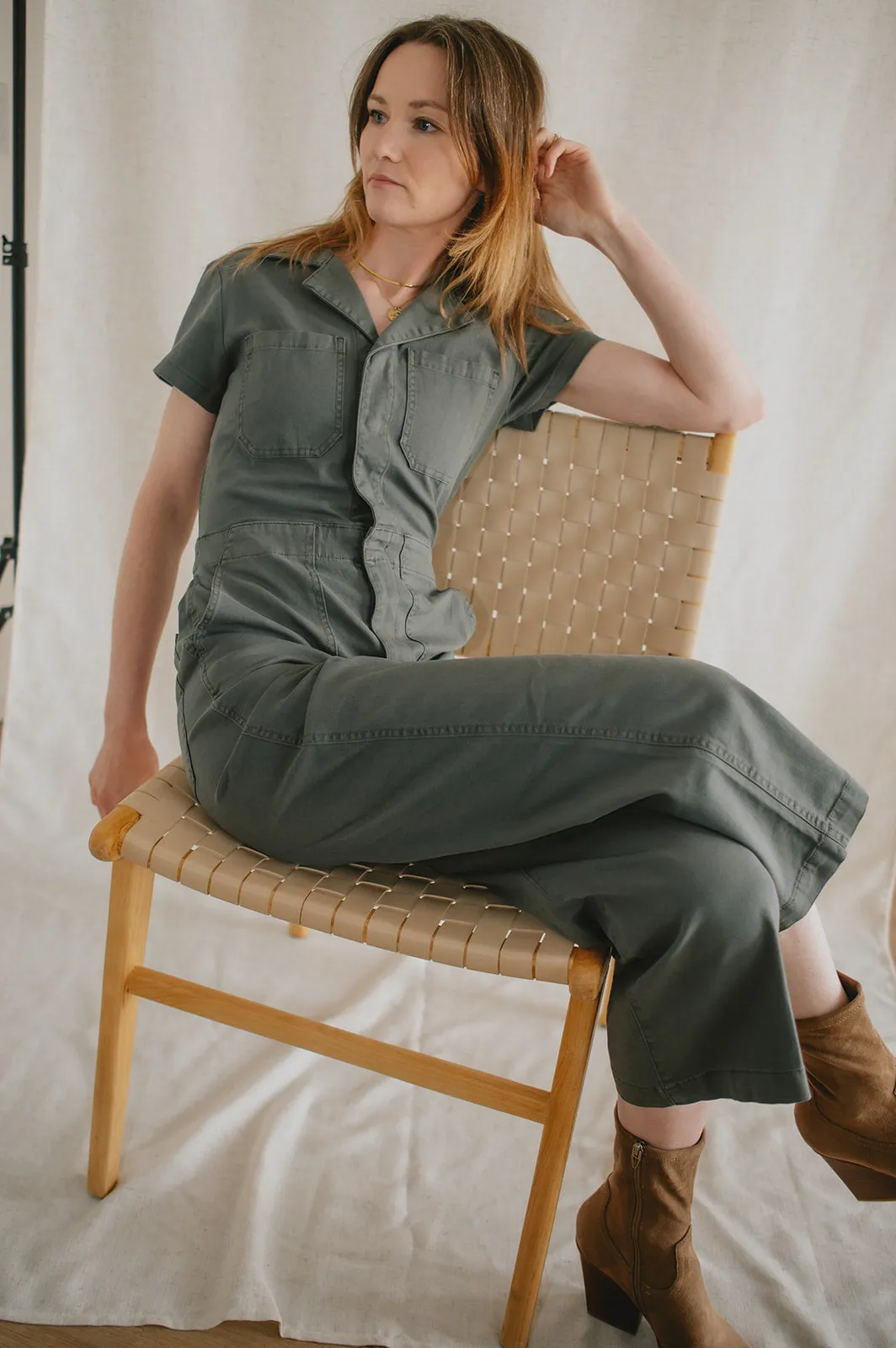 The Maverick Wide Leg Denim Jumpsuit by Daze Denim - Grass