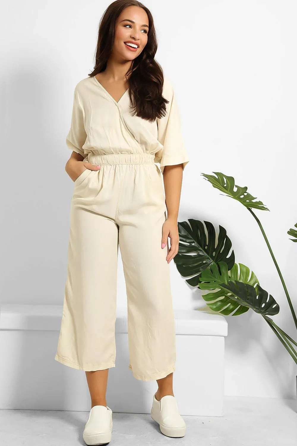 V-Neck Relaxed Fit Denim Jumpsuit