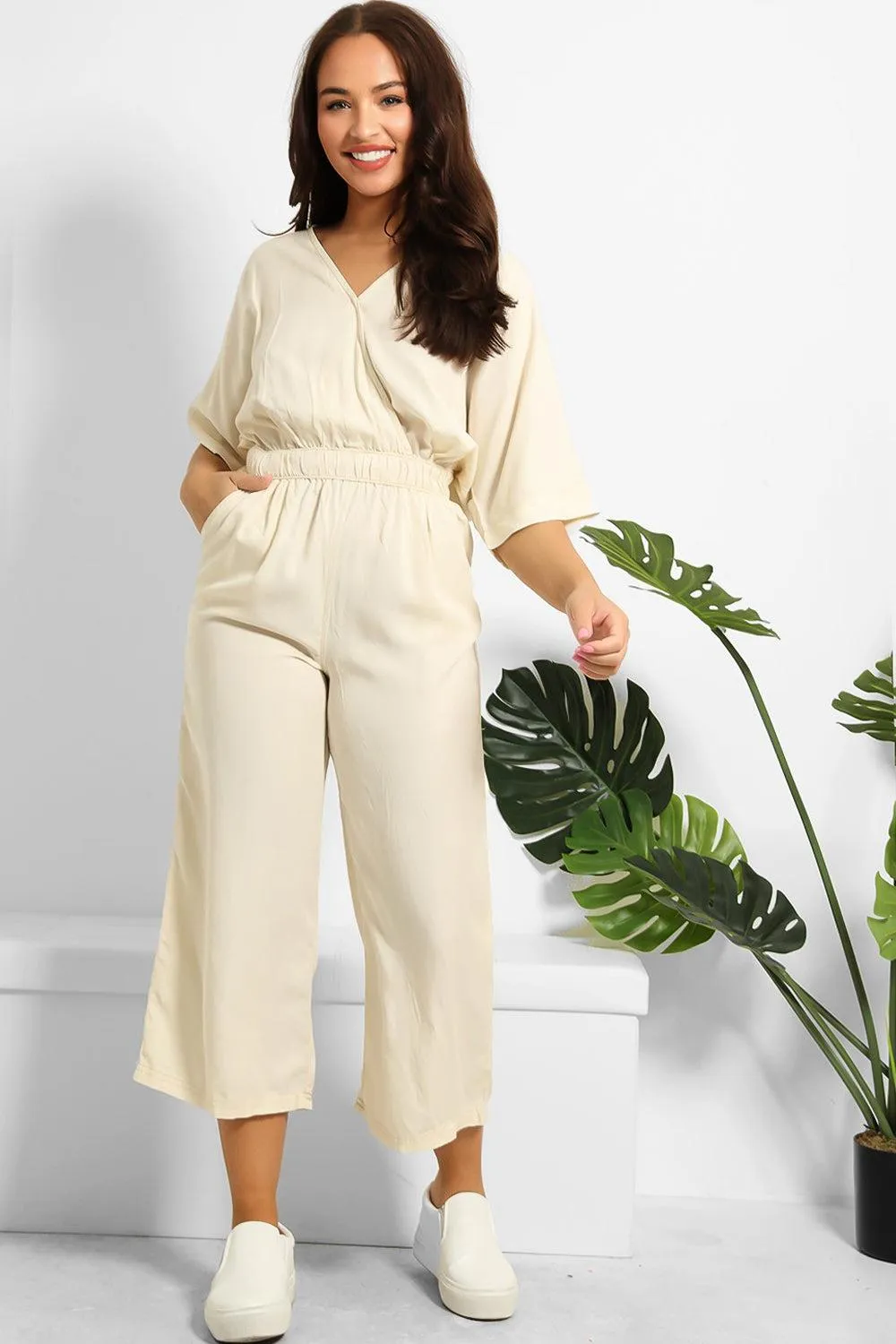 V-Neck Relaxed Fit Denim Jumpsuit