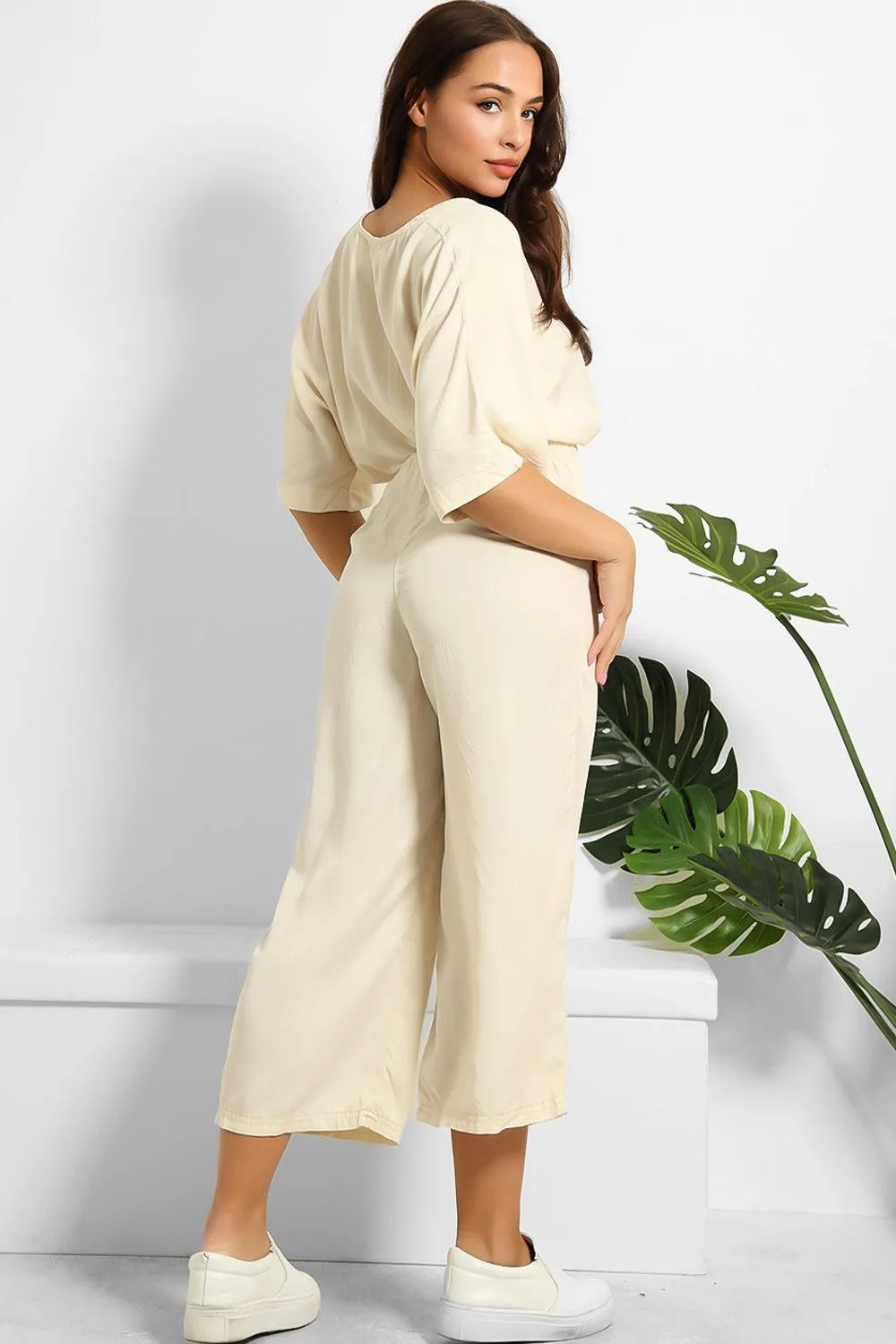 V-Neck Relaxed Fit Denim Jumpsuit