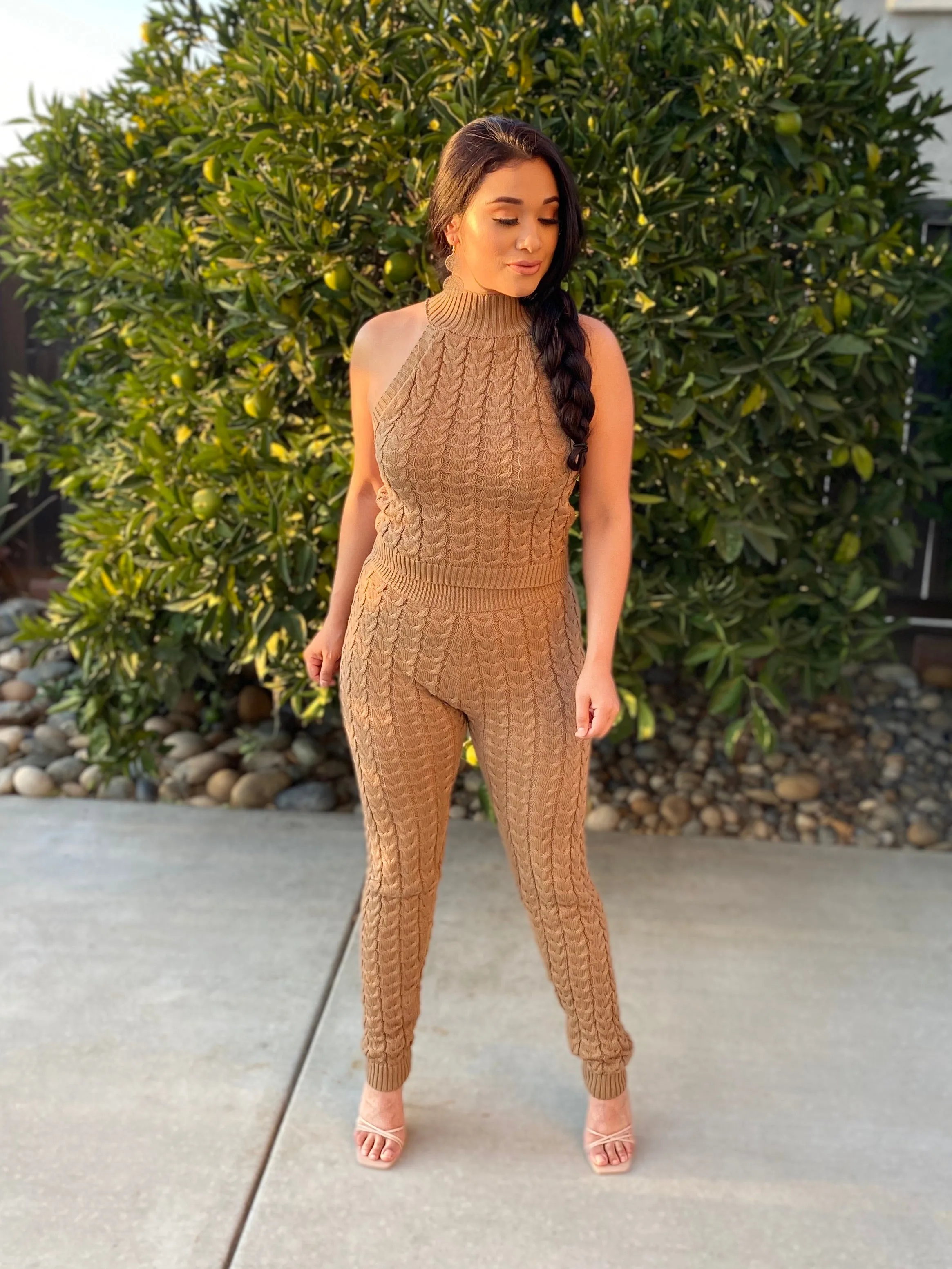 Warm & Cozy Cable Knit Two Piece (mocha)