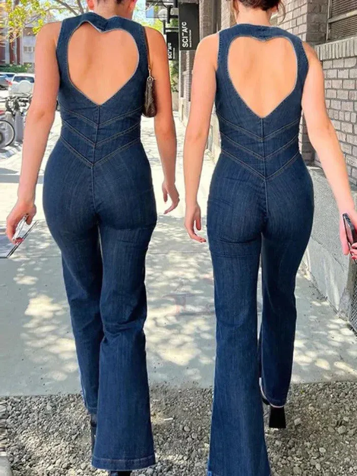 Wenkouban Black Friday Praty Outfits Idea Vintage High Rise Denim Jumpsuit with Zipper 24/11/28