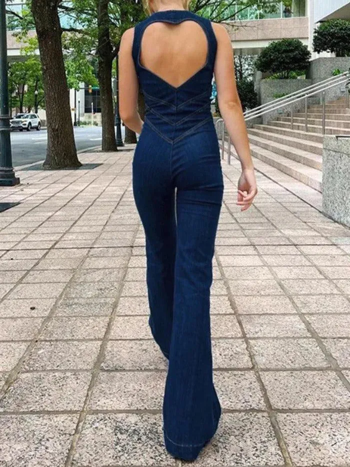 Wenkouban Black Friday Praty Outfits Idea Vintage High Rise Denim Jumpsuit with Zipper 24/11/28