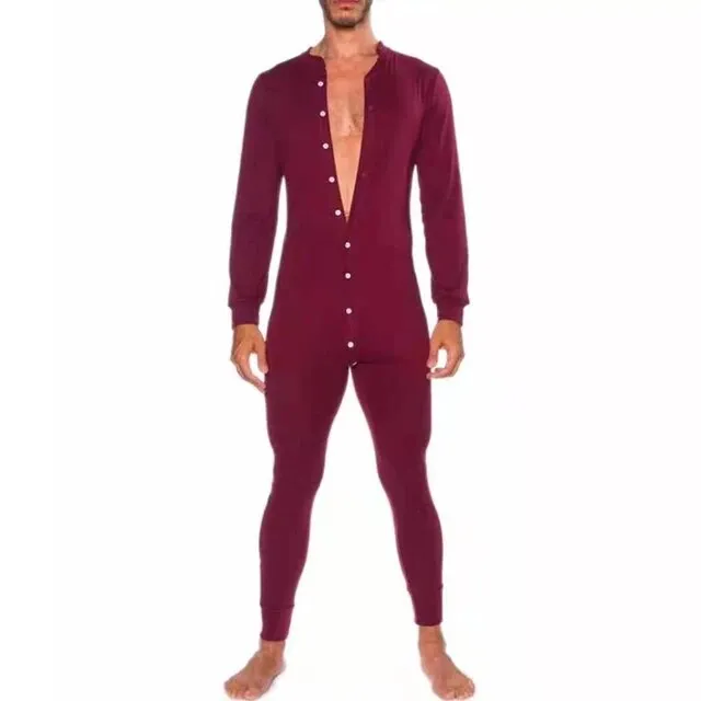 Wiaofellas Men Single Breasted Slim Romper Homewear Fashion Long Sleeve Autumn Spring Mens Overalls Casual Solid Jumpsuit Pajamas