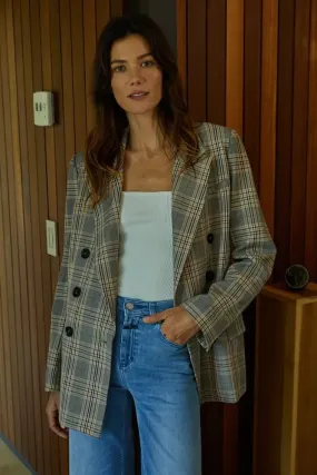 Woven Long Sleeve Oversized Plaid Blazer