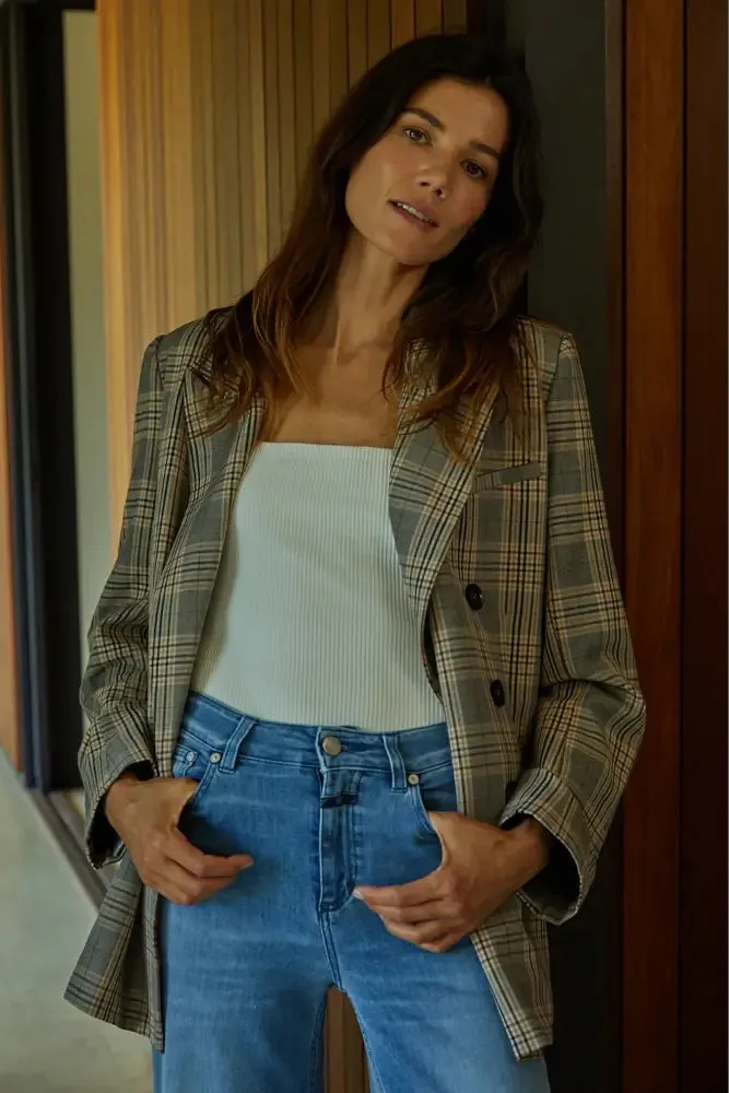 Woven Long Sleeve Oversized Plaid Blazer