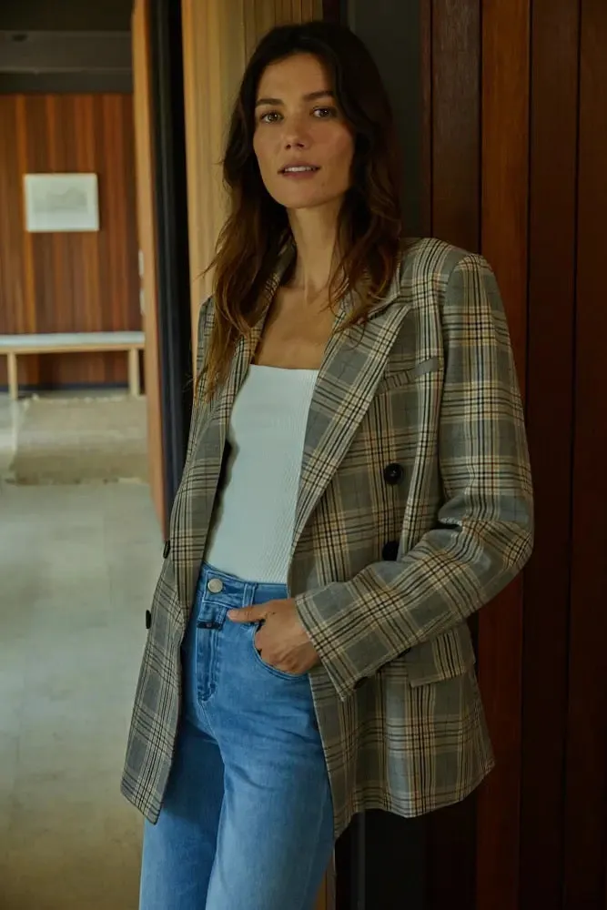 Woven Long Sleeve Oversized Plaid Blazer