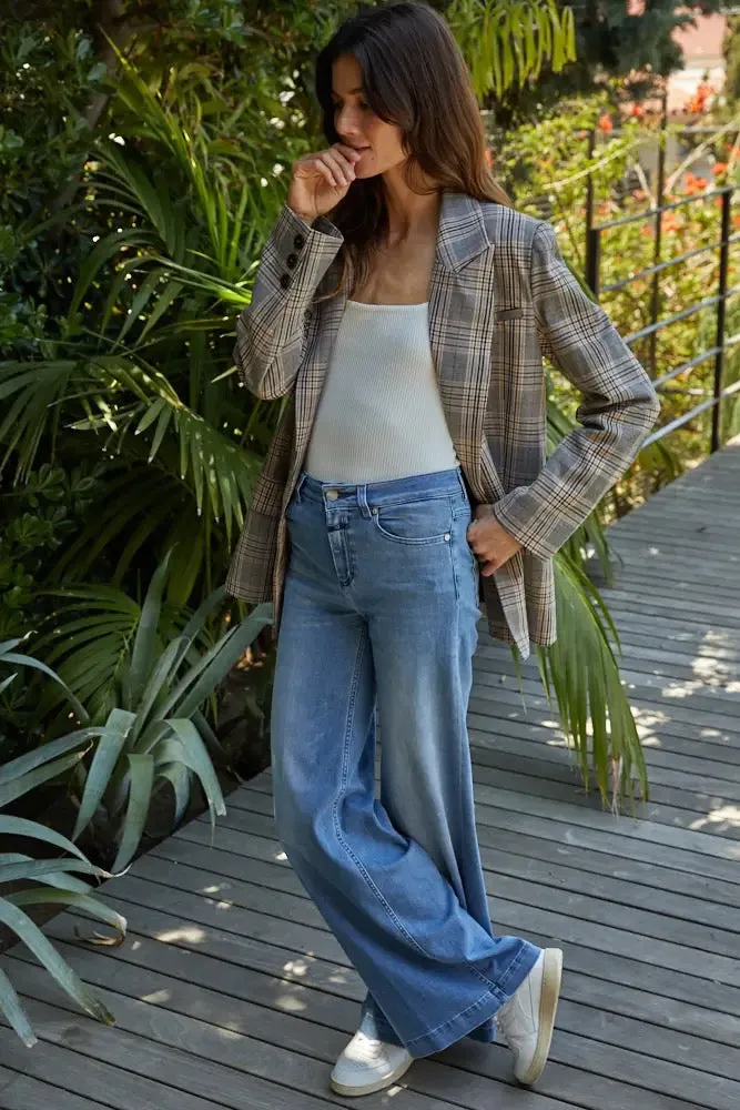 Woven Long Sleeve Oversized Plaid Blazer