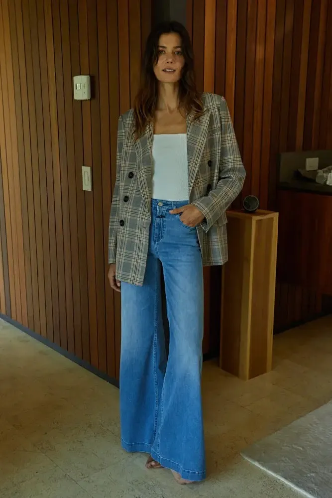 Woven Long Sleeve Oversized Plaid Blazer
