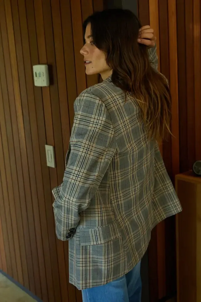 Woven Long Sleeve Oversized Plaid Blazer